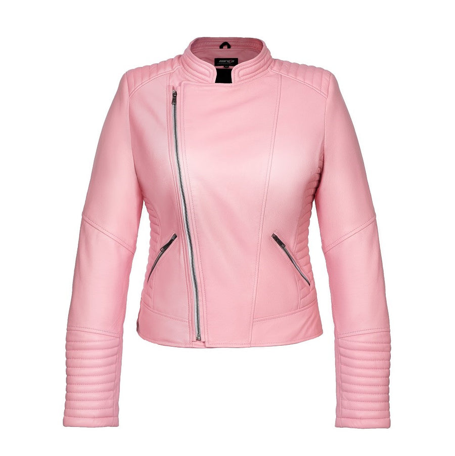 GEACĂ DE PIELE MOTO TIP ARMURĂ ROSA PENTRU FEMEI