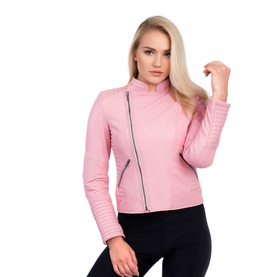 GEACĂ DE PIELE MOTO TIP ARMURĂ ROSA PENTRU FEMEI