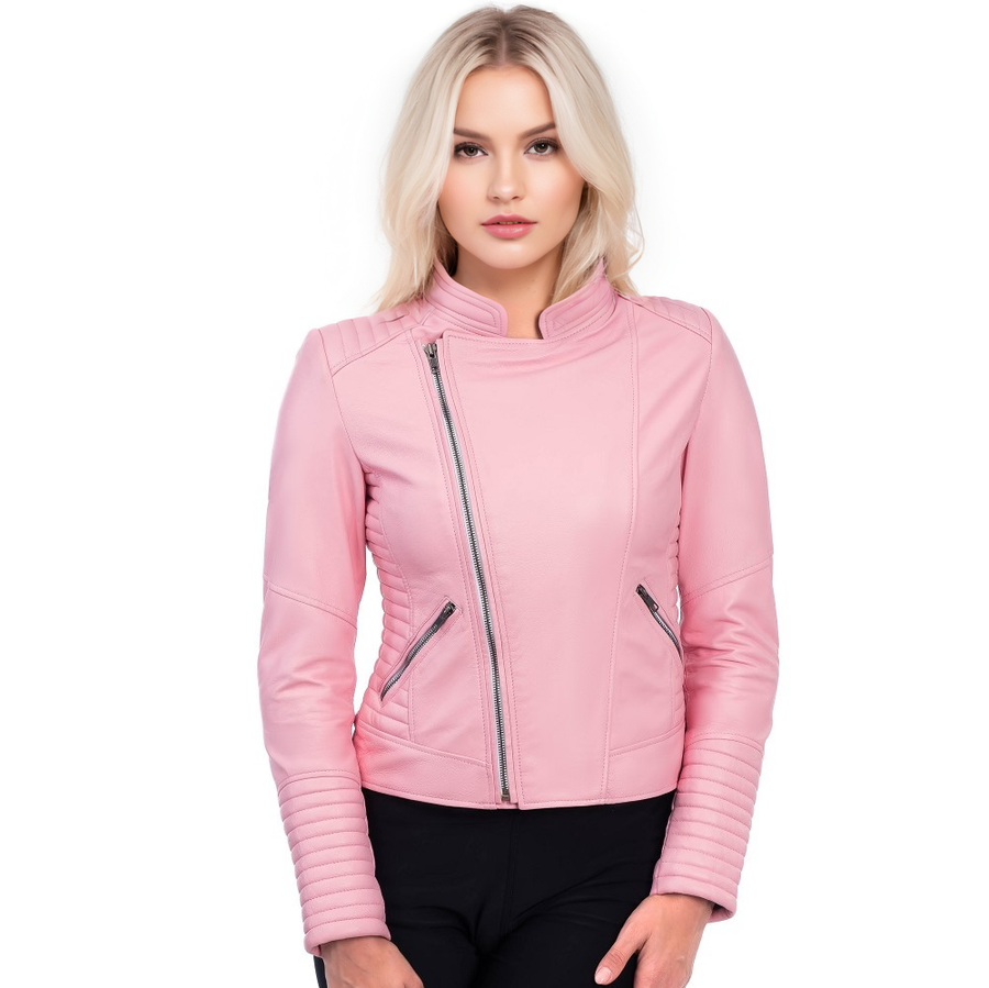 GEACĂ DE PIELE MOTO TIP ARMURĂ ROSA PENTRU FEMEI