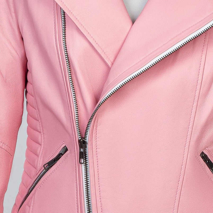 GEACĂ DE PIELE MOTO TIP ARMURĂ ROSA PENTRU FEMEI