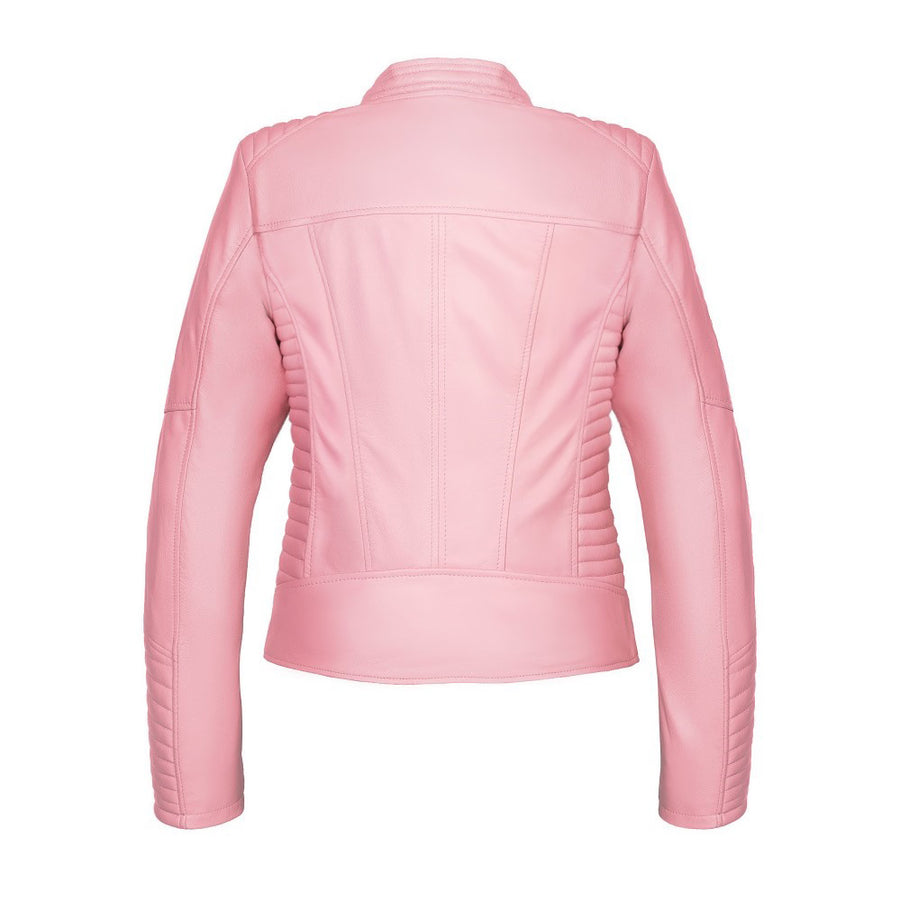 GEACĂ DE PIELE MOTO TIP ARMURĂ ROSA PENTRU FEMEI