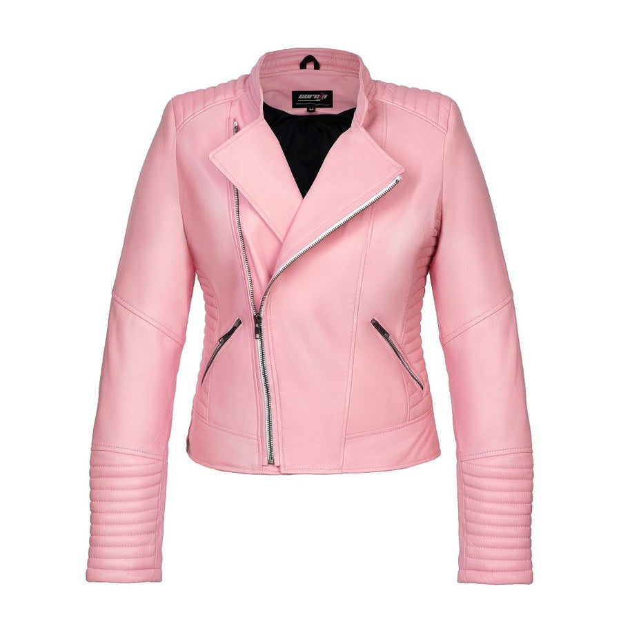 GEACĂ DE PIELE MOTO TIP ARMURĂ ROSA PENTRU FEMEI