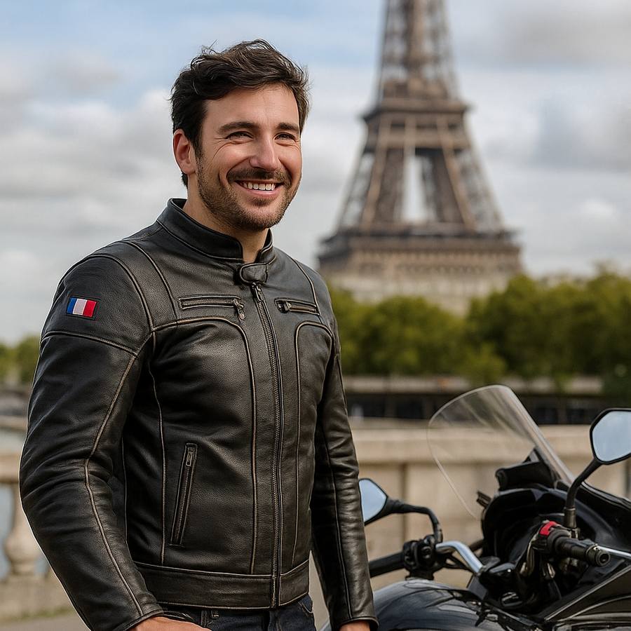 GEACĂ DE PIELE MOTO RETRO, VIVE LA FRANCE