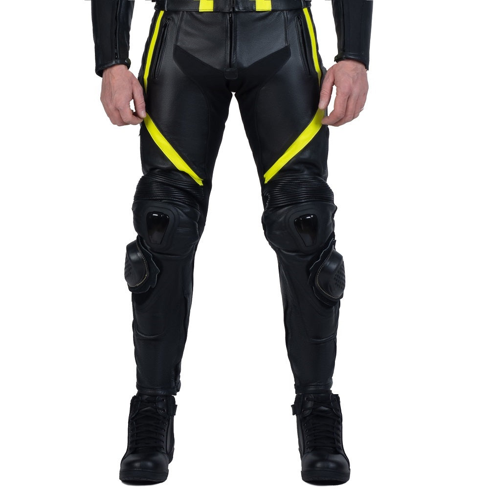 PANTALONI DE MOTOCICLETĂ DIN PIELE NEAGRĂ CU REFLEXIE LUMINOASĂ SCORPIO