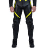 PANTALONI DE MOTOCICLETĂ DIN PIELE NEAGRĂ CU REFLEXIE LUMINOASĂ SCORPIO