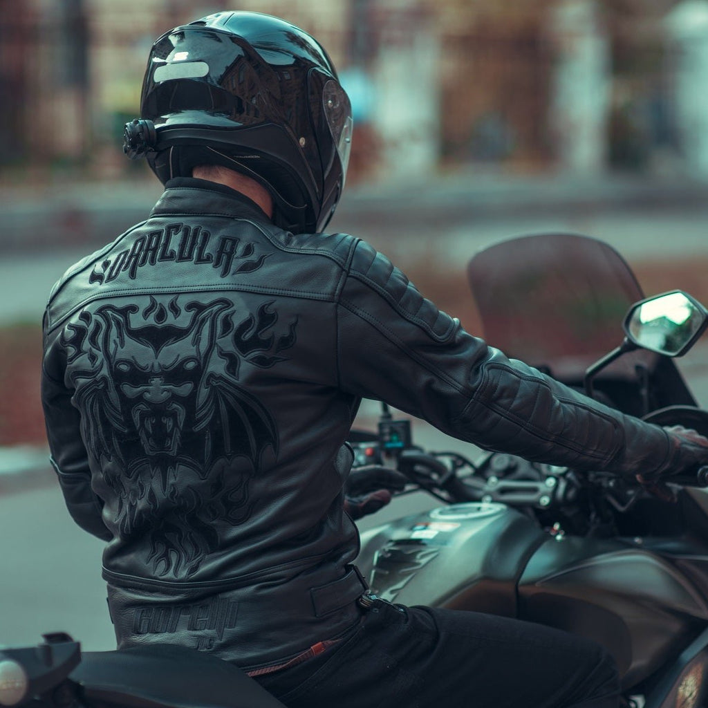 DRACULA NEGRU MOTOCICLETĂ JACHETĂ DIN PIELE