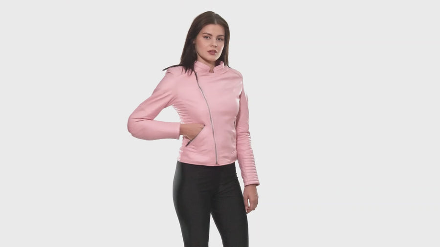 GEACĂ DE PIELE MOTO TIP ARMURĂ ROSA PENTRU FEMEI