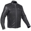 VANGUARD LUXE GEACĂ MOTO NEAGRĂ DE PIELE, piele naturală de vită de 1,3 mm grosime, moale dar rezistentă, cu cusături ranforsate, protecții certificate CE pentru coate și umeri, zona rinichilor vătuită