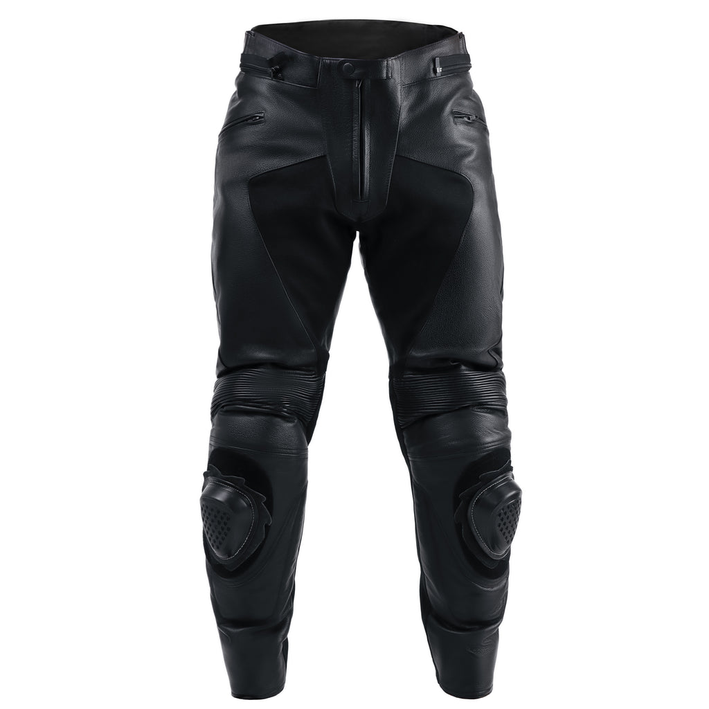 PANTALONI MOTO DE PIELE DE CURSE NEGRI CORELLI, armură genunchi certificată CE, slidere genunchi detașabile, curele ajustabile cu arici pentru talie