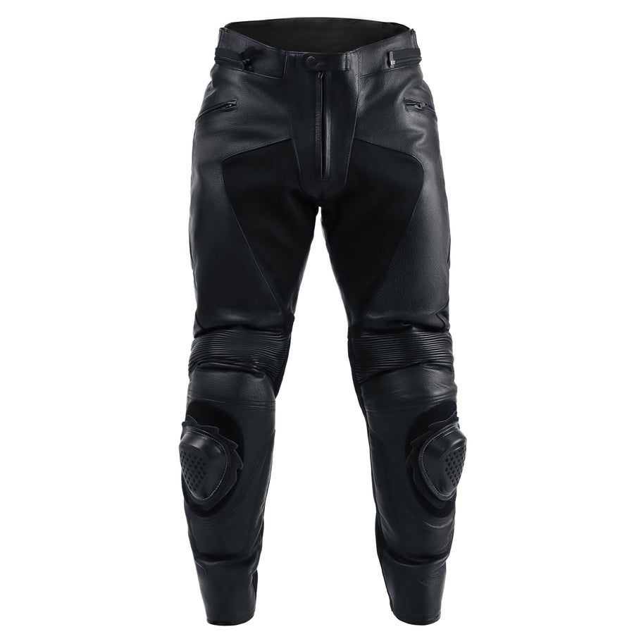 PANTALONI MOTO DE PIELE DE CURSE NEGRI CORELLI, armură genunchi certificată CE, slidere genunchi detașabile, curele ajustabile cu arici pentru talie