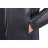 VANGUARD LUXE GEACĂ MOTO NEAGRĂ DE PIELE, piele naturală de vită de 1,3 mm grosime, moale dar rezistentă, cu cusături ranforsate, protecții certificate CE pentru coate și umeri, zona rinichilor vătuită