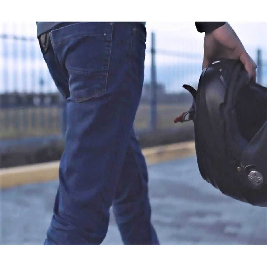 BLUGI MOTO CLASICI PROTECTORI CITY RIDER PENTRU BĂRBAȚI, protecție completă: protecții CE detașabile la șolduri și genunchi cinci buzunare, găici pentru curea, fermoar YKK