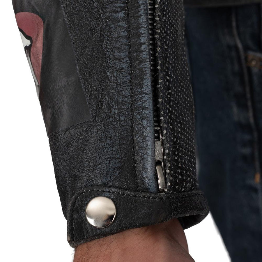 GEACĂ MOTO DE PIELE TOKYO NIPPON PROTECȚIE COMPLETĂ, ÎN STIL VINTAGE , protecții detașabile certificate CE la umeri, coate și spate, piele bovină de 1,2 mm, de calitate premium