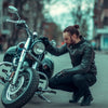 GEACĂ DE PIELE DE MOTOR ADVENTURE RETRO , protecții detașabile certificate CE la coate, umeri și spate