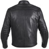 VANGUARD LUXE GEACĂ MOTO NEAGRĂ DE PIELE, piele naturală de vită de 1,3 mm grosime, moale dar rezistentă, cu cusături ranforsate, protecții certificate CE pentru coate și umeri, zona rinichilor vătuită