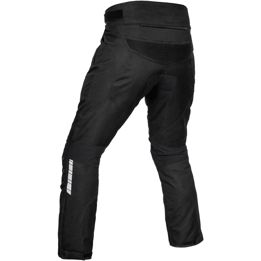 PANTALONI MOTO TEXTILI NEGRI STORM, shell exterior: material poliester 600D foarte durabil și rezistent la abraziune și nailon Cordura 1000D, protecții CE detașabile la genunchi