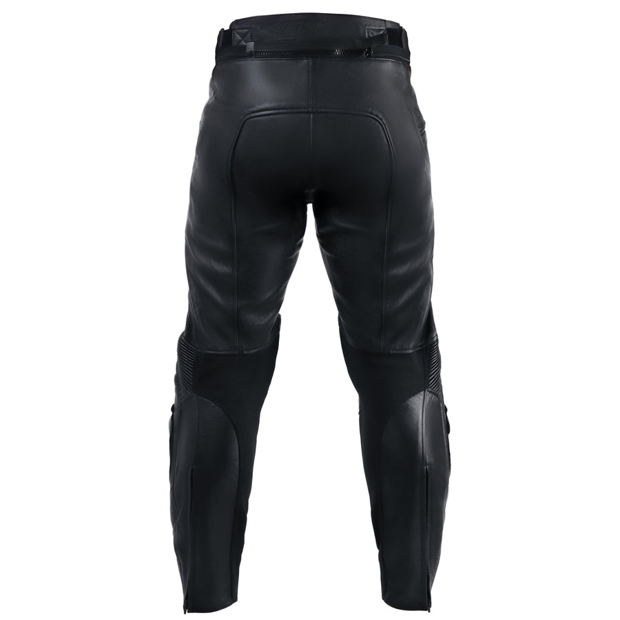 PANTALONI MOTO DE PIELE DE CURSE NEGRI CORELLI, armură genunchi certificată CE, slidere genunchi detașabile, curele ajustabile cu arici pentru talie