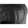 GEACĂ MOTO NEAGRĂ DE PIELE TRANSPORTER, piele naturala de vacă de calitate superioară, de 1,3 mm, cu câteva panouri perforate, două buzunare, piept și spate vătuite, dublură interioară detașabilă tip vestă, matlasată, rezistentă la apă, cu 2 buzunare interioare, protecții detașabile certificate CE la spate, coate și umeri 