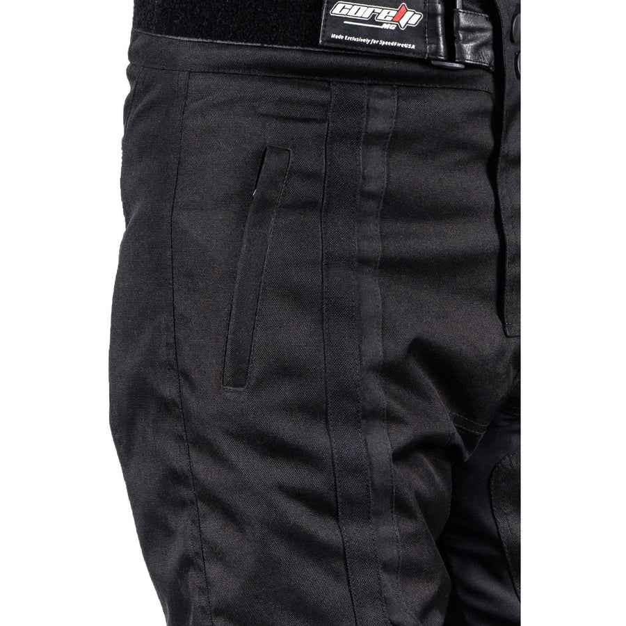 PANTALONI MOTO TEXTILI NEGRI STORM, shell exterior: material poliester 600D foarte durabil și rezistent la abraziune și nailon Cordura 1000D, protecții CE detașabile la genunchi
