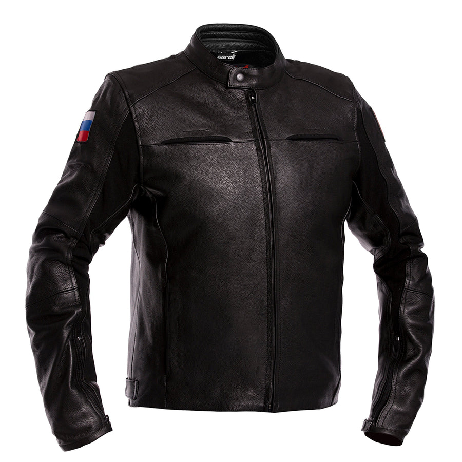GEACĂ DE PIELE RUSIA PENTRU MOTOCICLISM , protecții interioare certificate CE la coate, umeri și spate, 
