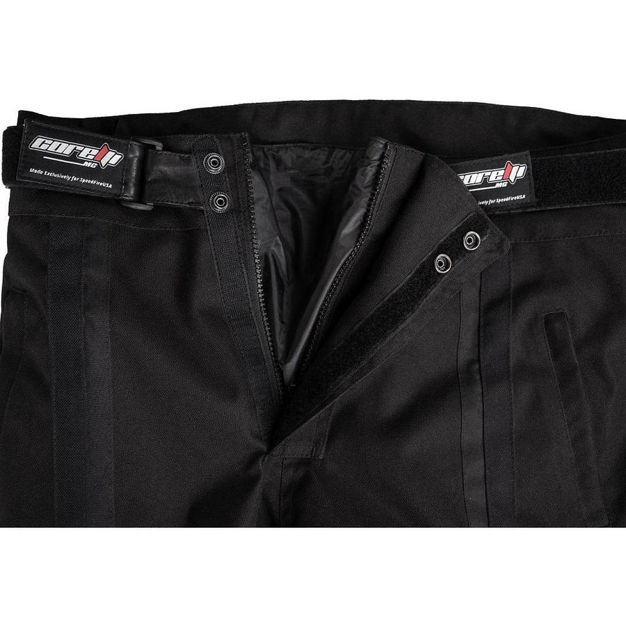 PANTALONI MOTO TEXTILI NEGRI STORM, shell exterior: material poliester 600D foarte durabil și rezistent la abraziune și nailon Cordura 1000D, protecții CE detașabile la genunchi