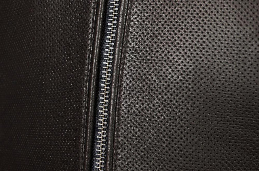 VANGUARD LUXE GEACĂ MOTO DE PIELE MARO CAFENIU, protecții certificate CE pentru coate și umeri, zona rinichilor vătuită, piele naturală de vită de 1,3 mm grosime, moale dar rezistentă, cu cusături ranforsate