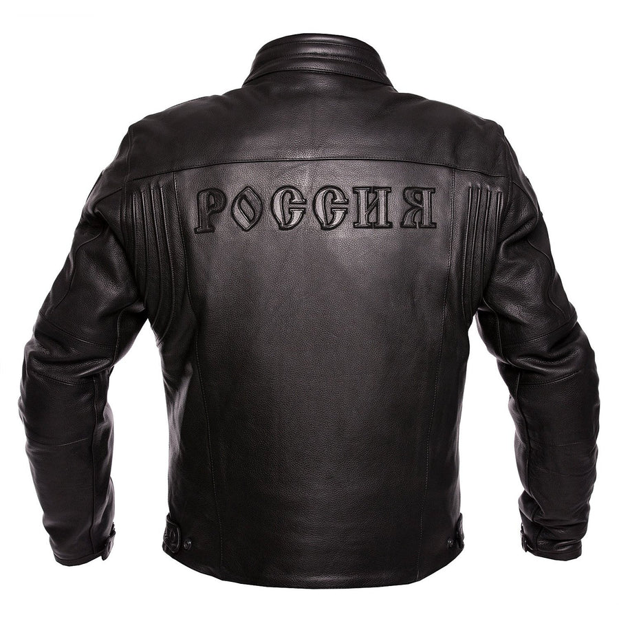 GEACĂ DE PIELE RUSIA PENTRU MOTOCICLISM , protecții interioare certificate CE la coate, umeri și spate, 