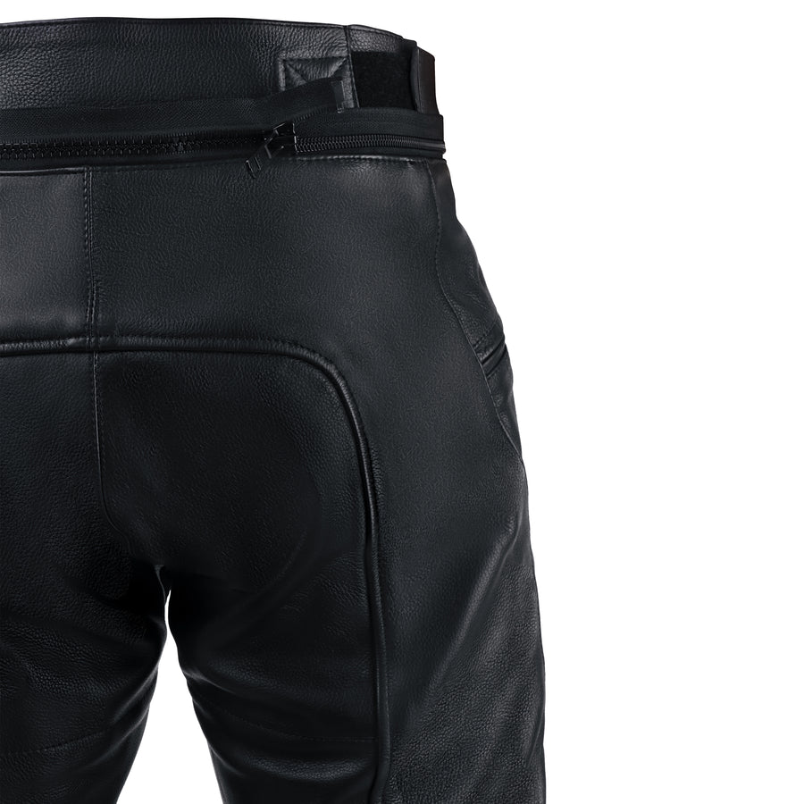 PANTALONI MOTO DE PIELE DE CURSE NEGRI CORELLI, armură genunchi certificată CE, slidere genunchi detașabile, curele ajustabile cu arici pentru talie