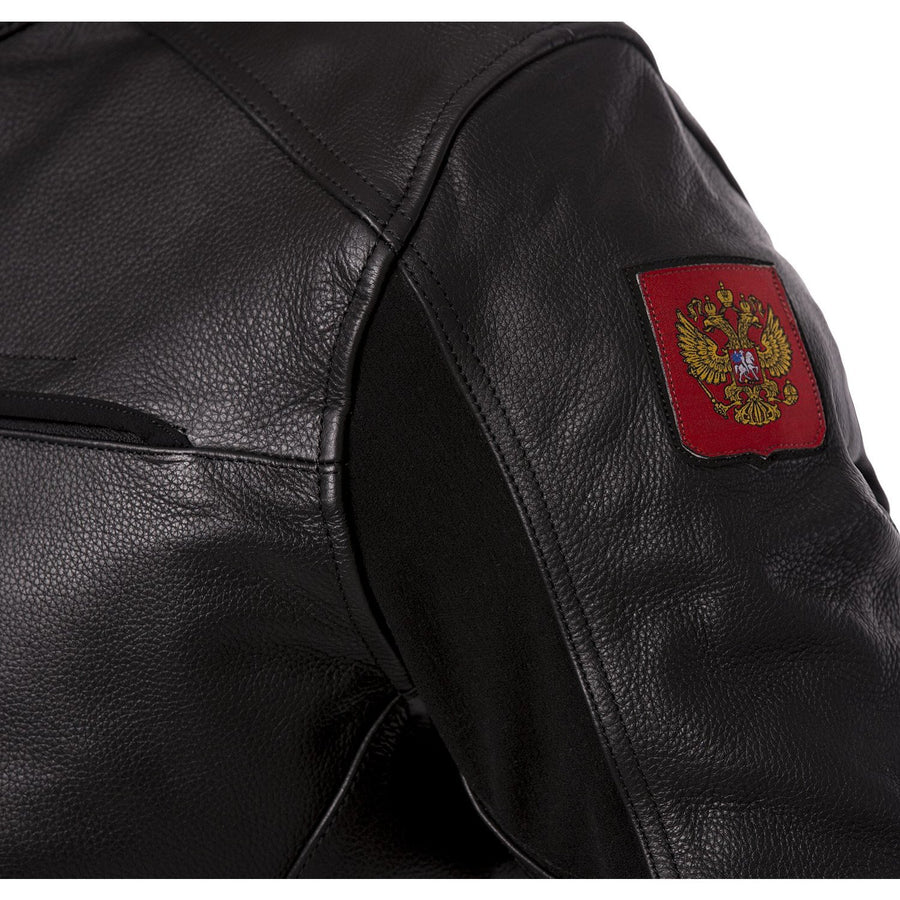 GEACĂ DE PIELE RUSIA PENTRU MOTOCICLISM , protecții interioare certificate CE la coate, umeri și spate, 