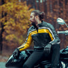 Piele naturală de bovină de calitate superioară, croială confortabilă, relaxată, GEACĂ MOTO DE PIELE LEGACY, DE CURSE, protecții detașabile certificate CE la spate, coate și umeri, dublură interioară cu mâneci lungi, detașabilă, matlasată, rezistentă la apă