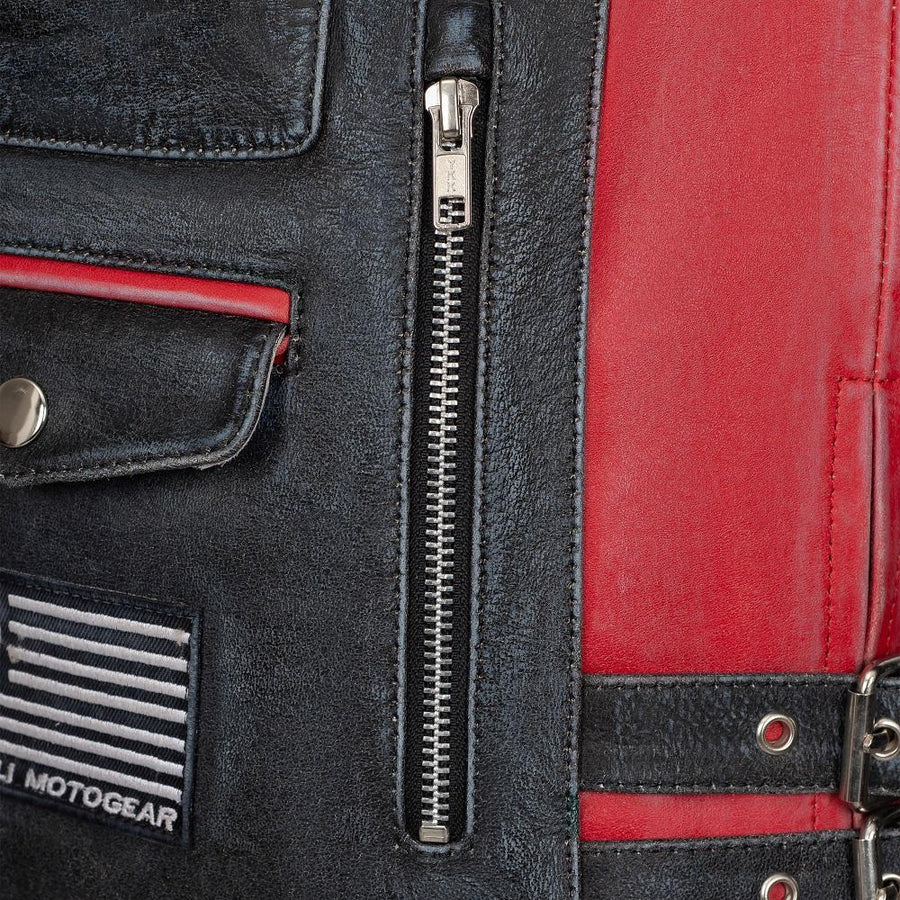 GEACĂ MOTO DE PIELE TOKYO NIPPON PROTECȚIE COMPLETĂ, ÎN STIL VINTAGE , protecții detașabile certificate CE la umeri, coate și spate, piele bovină de 1,2 mm, de calitate premium